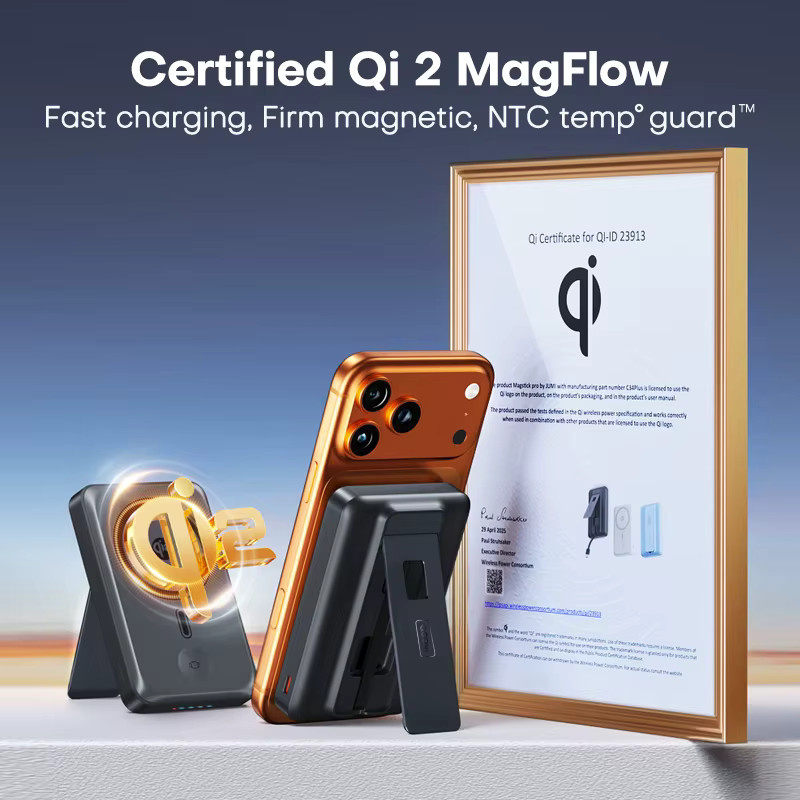 QOOVI Qi2 Magnetische Powerbank 10000mAh mit 35W Schnellladefunktion für MagSafe und iPhone, Tragbares Ladegerät in Schwarz oder Grau - Bild 3