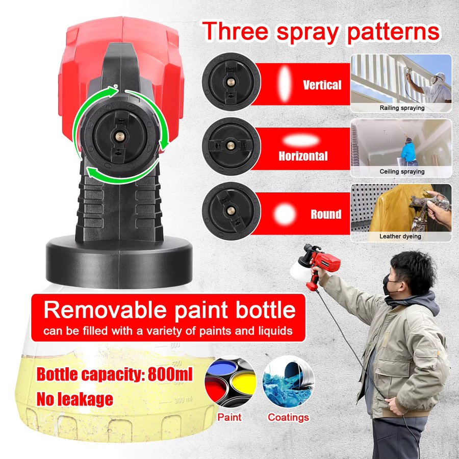 Meterk Elektrische Hochdruck-Farbspritzmaschine mit 800 ml Farbbehälter, 500 W, Rot - Bild 4