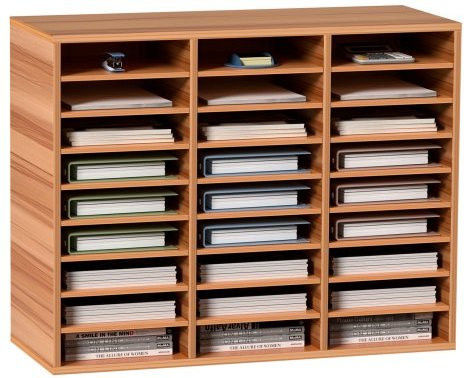 VEVOR Literatur-Organizer aus Holz mit 27 Fächern und verstellbaren Regalen, Postcenter aus MDF für Büro und Zuhause, Weiß/Braun, B/T/H: 80,0 x 63,0 x 30,5 cm - Bild 1