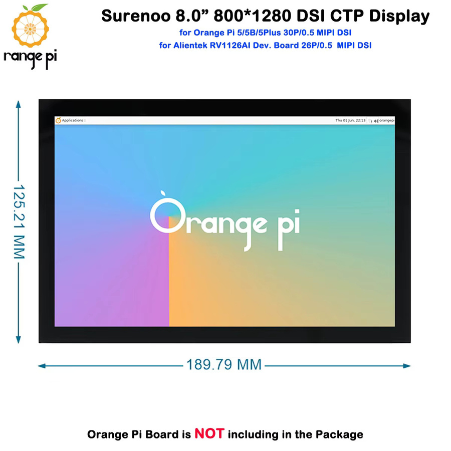 SURENOO 8,0 Zoll IPS TFT LCD-Modul Multi-Touch Kapazitives Display Monitor in Schwarz für Orange Pi 5/5B/5P, Auflösung 800 x 1280 Pixel - Bild 2