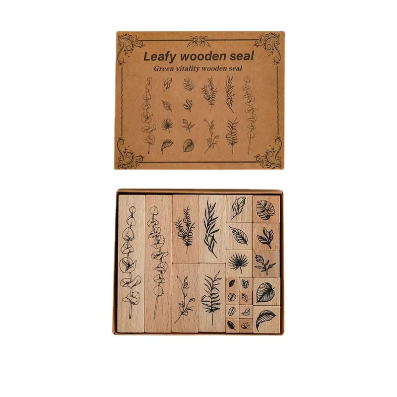 22 Stück Holzstempel mit verschiedenen Pflanzen- und Blattformen in Braun für DIY Scrapbooking und handgefertigte Alben - Bild 5