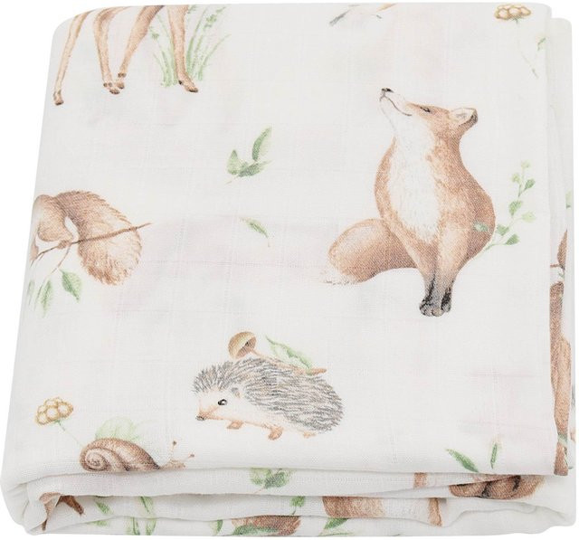 MARKET-1 Baby Musselin Decke aus Bambus und Baumwolle mit Tierprint, Farbe: Weiß, B/B: 120 x 120 cm - Bild 1