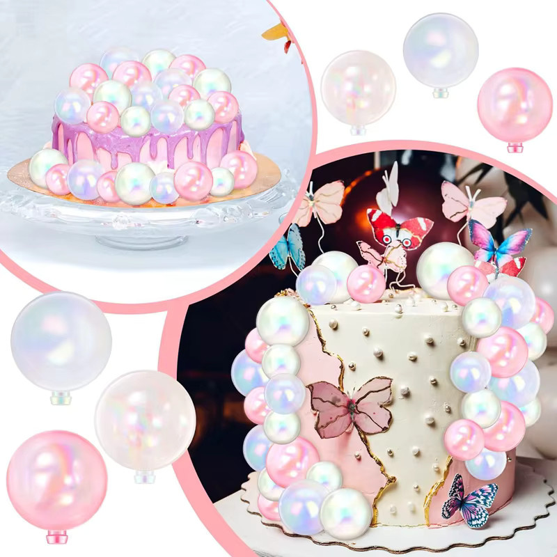 10 Stück bunte Kugel-Kuchenaufsätze von ZQNYCY in Transparent Pink für Cupcake und DIY-Dekoration - Bild 4