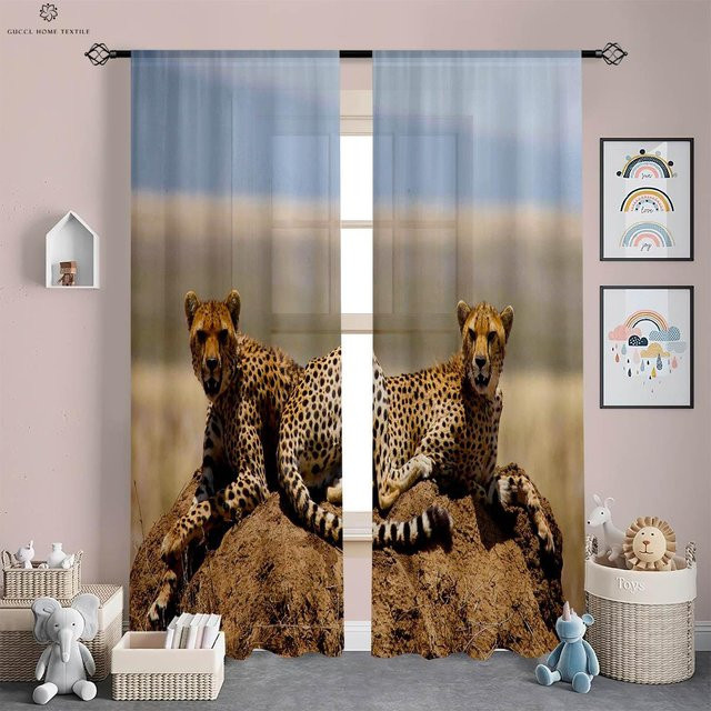 Yiran Furniture Tiger Gepard Tier Vorhänge aus Polyester, 2er-Set, Mehrfarbig, B: 50 cm, H: 130 cm - Bild 1