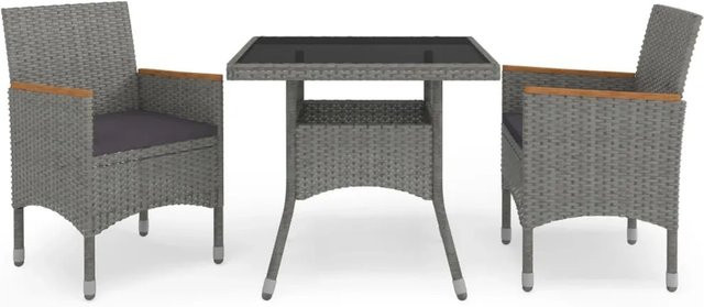 vidaXL 3-tlg Garten-Essgruppe Modell 2 aus Poly Rattan und Akazienholz in Grau und Braun mit gehärteter Glasplatte - Bild 1