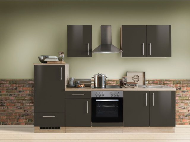 Menke Küchenzeile Premium in Lava Anthrazit und Sonoma Eiche Nachbildung Hochglanz, Breite: 270 cm, Tiefe: 60 cm, Höhe: 82 cm - Bild 1