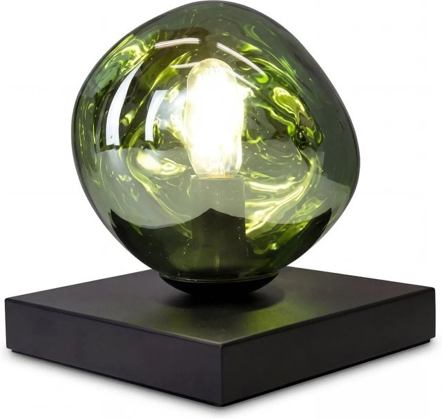 Licht-Erlebnisse Tischlampe aus mundgeblasenem Glas und Aluminium in Schwarz und Grün, E14, Höhe: 17,5 cm - Bild 1