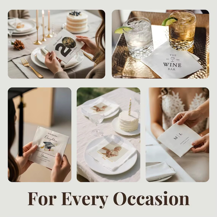 Personalisierte Papierservietten in Weiß für Hochzeiten, Cocktailpartys und Dekorationen - Bild 4