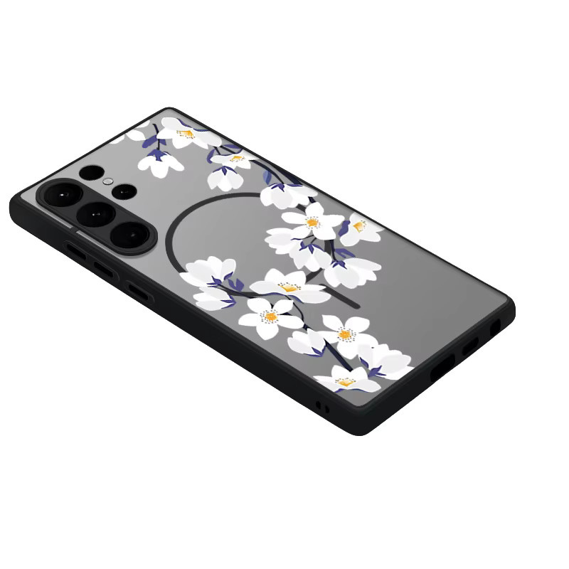 YISHANGOU Magnetische Handyhülle mit Linearem Blumenmuster für Samsung Galaxy S23 in Schwarz aus weichem TPU und PC - Bild 4