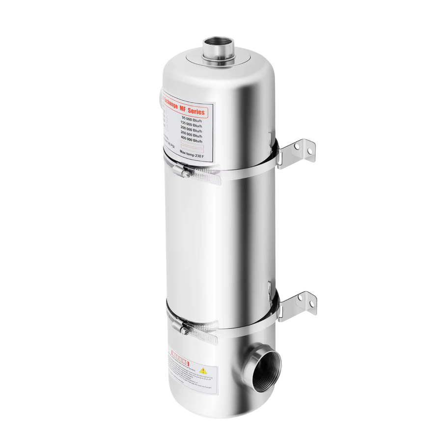 60 kW Edelstahl-Schwimmbadwärmetauscher in Silber, Länge: 485 mm, Durchmesser: 134 mm - Bild 4