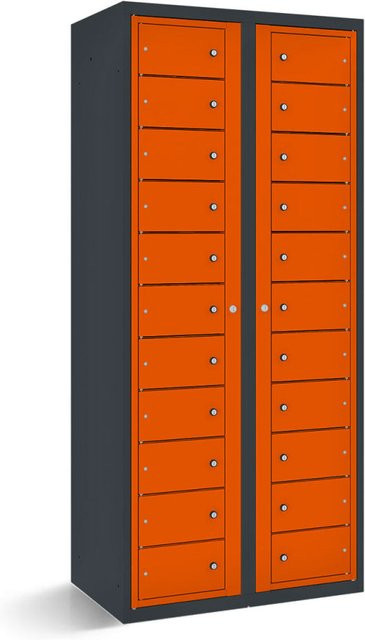 rotstahl Fächerschrank mit 22 Fächern und Zentraltüren in Orange und Anthrazitgrau, B/T/H: 80 x 50 x 180 cm - Bild 1