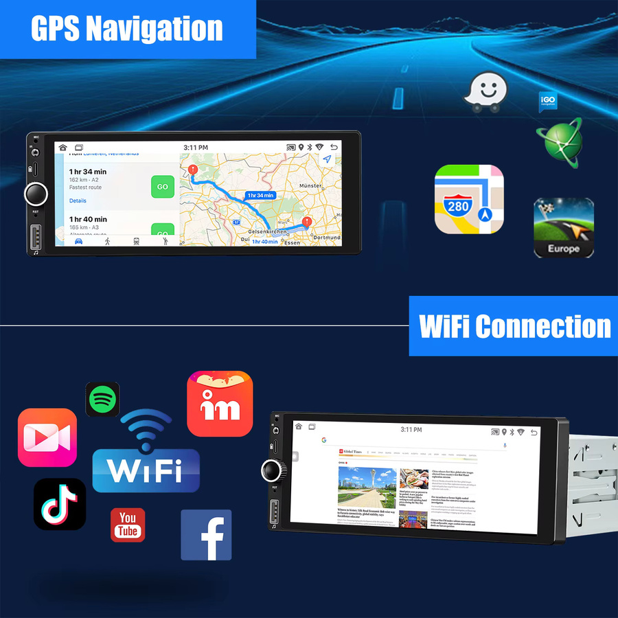 ESSGOO Universal Autoradio mit 6.86 Zoll Android 15, 4+64 GB, Wireless CarPlay, Bluetooth, GPS, WiFi und Lenkradsteuerung in Schwarz - Bild 4