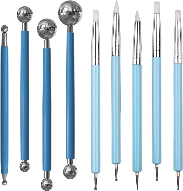 Modellierwerkzeug-Set für Polymer-Modelliermasse und Keramik mit Punktierstift und Kugelstift in Blau - Bild 1