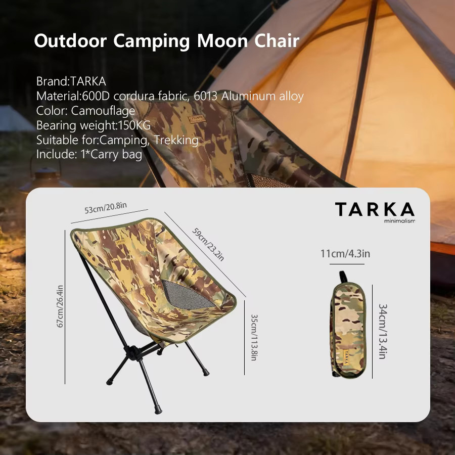 TARKA 2-in-1 Ultraleichter Wander- und Entspannungsstuhl in Tarnmuster Green, Klappbarer Mondstuhl für Outdoor und Camping - Bild 5
