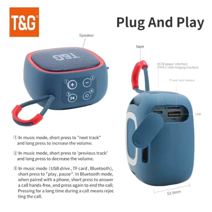 T&G TG659 Tragbarer Bluetooth-Lautsprecher mit FM-Radio und Bass, Wasserdichter Mini-Lautsprecher in Grün oder Blau - Bild 4