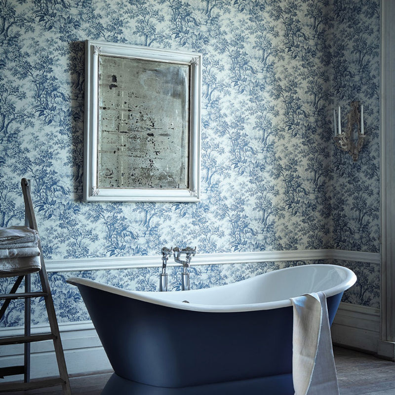 Little Greene Tapete Stag Toile Juniper in Blau mit Natur- und Tiermotiven im Vintage-Stil - Bild 2