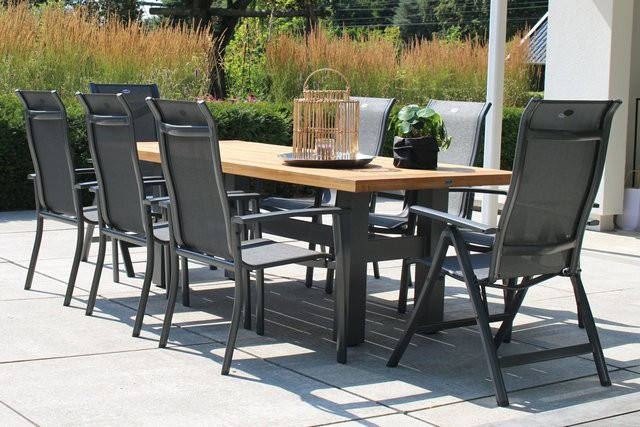 Hartman Garten-Essgruppe Yasmani/Alice Comfort in Anthrazit aus Aluminium und Teakholz mit Tisch (Breite: 240 cm, Tiefe: 100 cm), 6 Stapelstühlen und 2 Klappstühlen - Bild 1