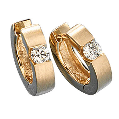 Colfem Creolen 585 Gelbgold, matt, 2 Diamanten, Damen - Bild 1