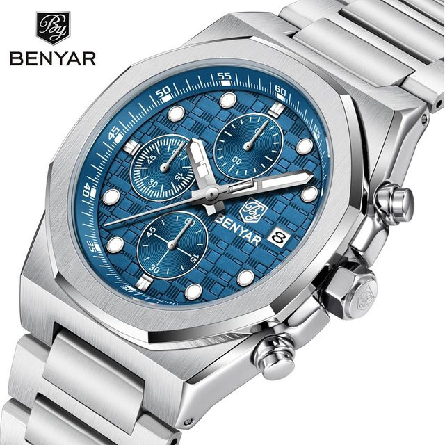 BENYAR Armbanduhr, Quarz, Edelstahl, Blau, Herren - Bild 1