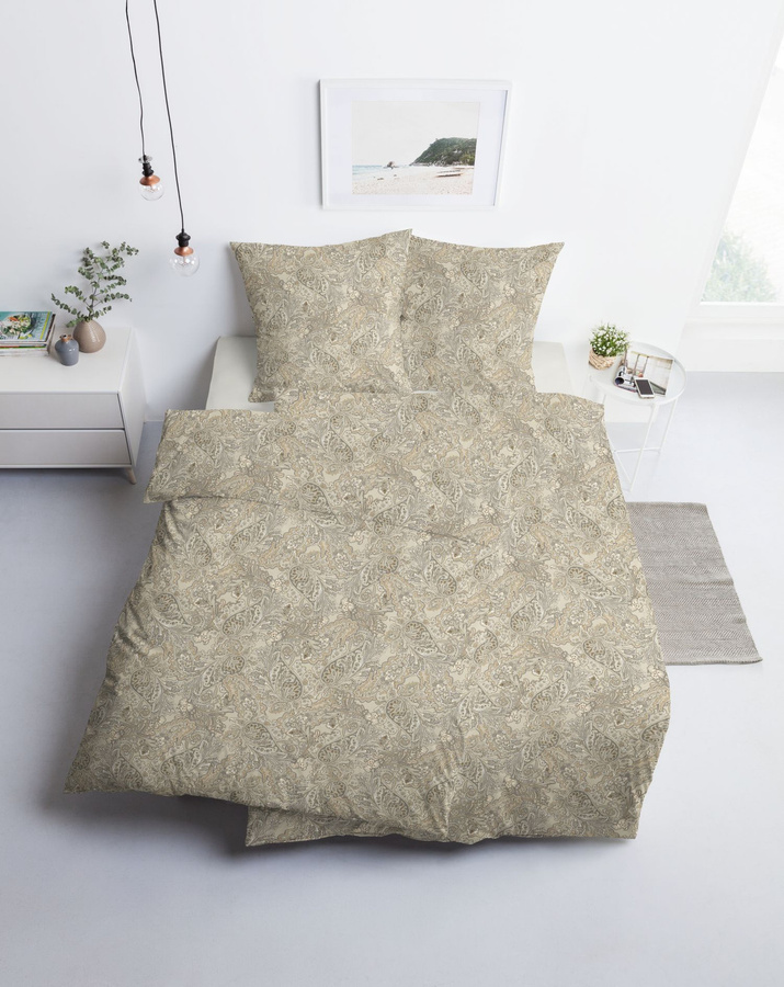 Estella Mako Jersey Bettwäsche Aris Paisley in Sand Beige Natur mit Bettbezug und Kissenbezug, B/H: 135 x 200 cm und 80 x 80 cm - Bild 1