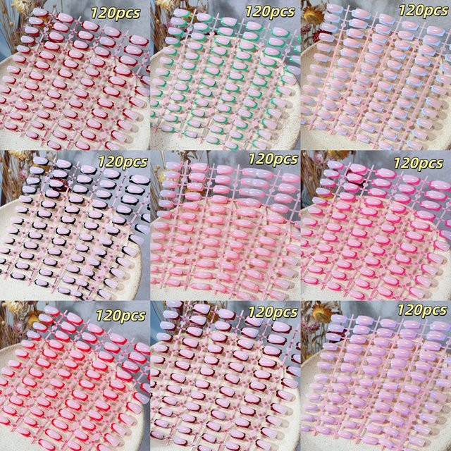 HotPress Pressnägel, Farbblock-Acryl-Kunstnägel, nackte Töne, glänzend, 120 Stück - Bild 1