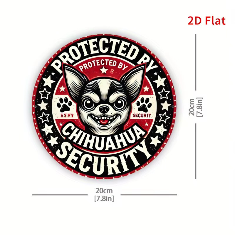 Potdemiel Metallschild Protected by Chihuahua Security mit rotem Sternen-Design, runde Wanddekoration für Zuhause und Büro, Durchmesser: 20 cm - Bild 2