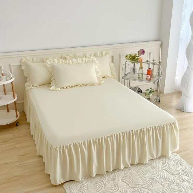 Yiran Furniture Bettrock mit Spitze und Rüschen in Hellgelb B/T/H: 180 x 200 cm - Bild 1