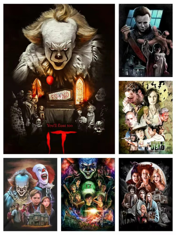 52TOYS Horrorfilm Pennywise und Chucky 5D Voll-Diamant-Malerei DIY Mosaik Kreuzstich Wandkunst Deko Multicolor - Bild 2