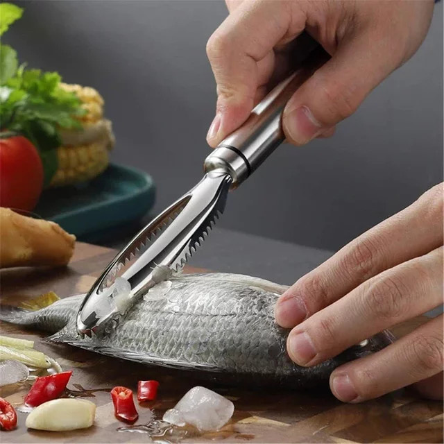 Venlohome Fischschaber aus Edelstahl in Silber zum einfachen Entfernen von Fischschuppen und zur Fischreinigung - Bild 1