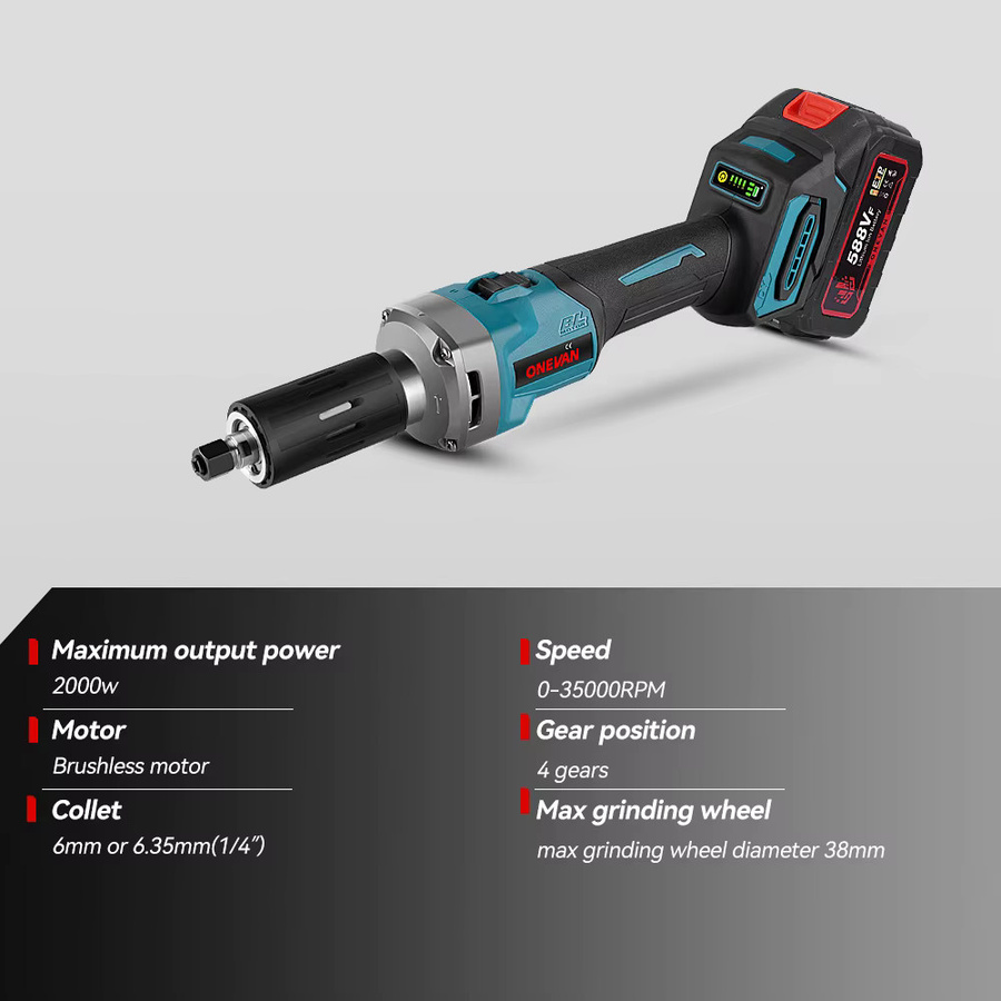 ONEVAN Bürstenloser Elektrischer Schleifer 2000W mit 35000 U/min, Kabelloser Polierschleifer mit 4 Geschwindigkeiten für Holz und Metall, kompatibel mit Makita 18V Akku - Bild 2