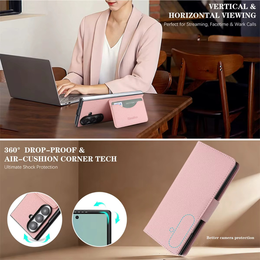 2-in-1 Handyhülle mit abnehmbarer RFID-blockierender Brieftasche und Handschlaufe aus PU-Leder für Samsung Galaxy Z Fold 5 4 3 6 7 5G in Braun oder Pink - Bild 2