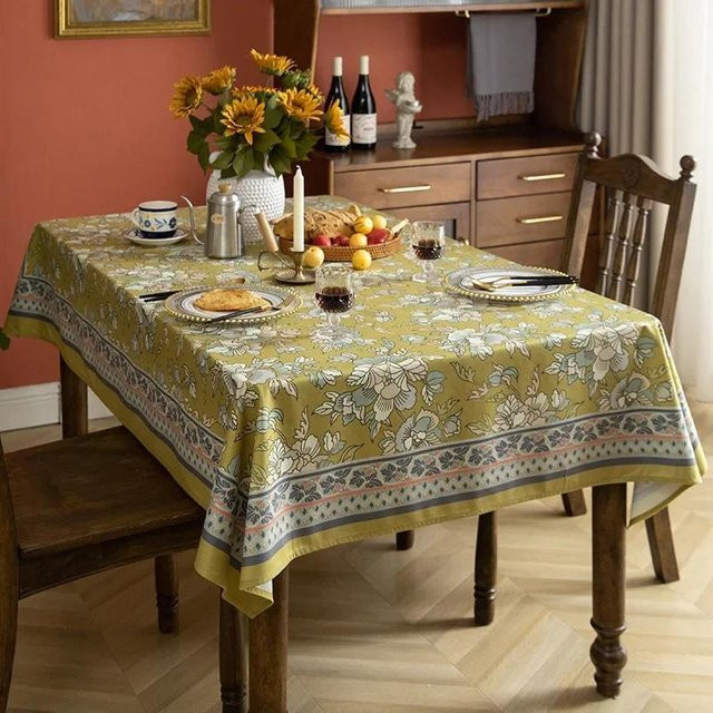 Super Six Rechteckige Retro-Tischdecke mit floralem Druck in Grün, B/T: 140 x 140 cm - Bild 1