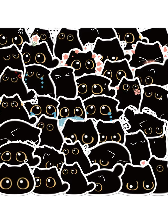 40 Stück Wasserdichte Cartoon Schwarze Katze Graffiti Aufkleber in Schwarz und Multicolour für Kühlschrank und Helm von BulingBulingStickers Shop - Bild 6