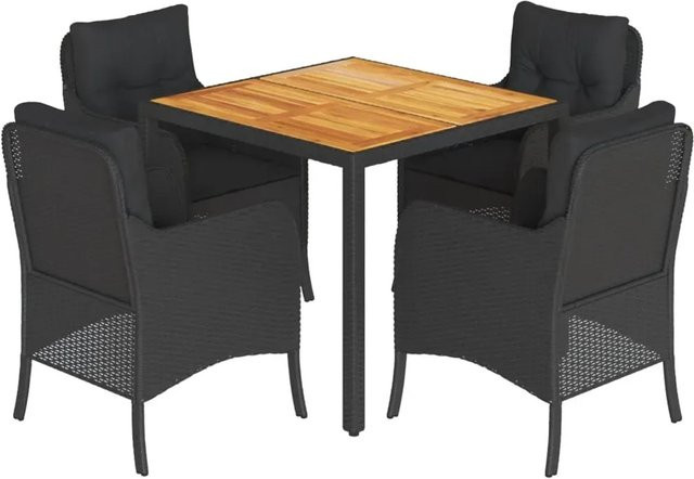 vidaXL 5-teilige Garten-Essgruppe aus Akazienholz und schwarzem PE-Rattan mit Kissen für Terrasse und Hinterhof - Bild 1