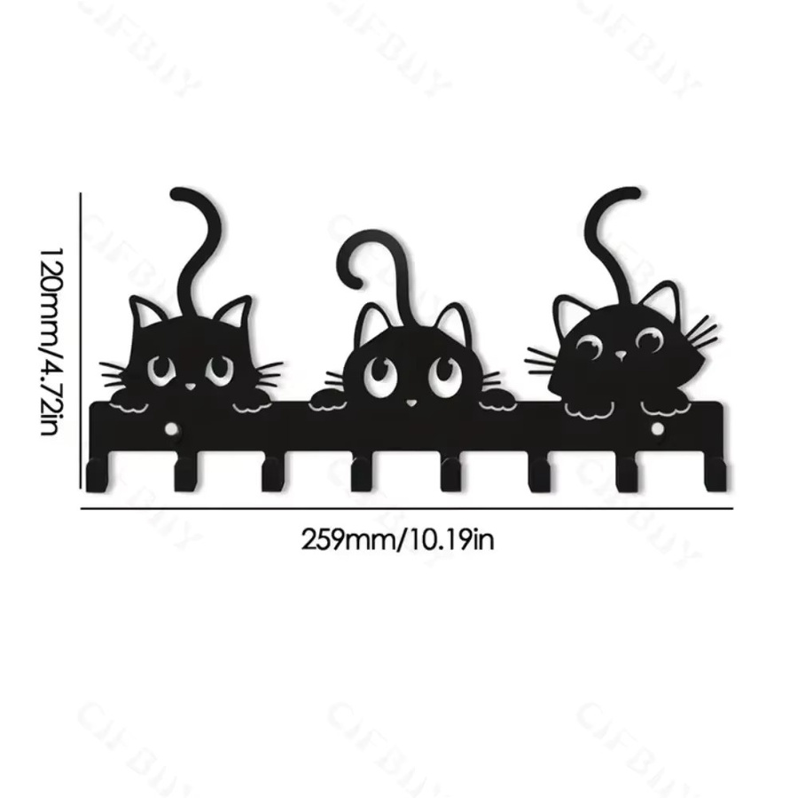 CIFBUY Wandhaken in Katzenform aus Metall, Schwarz, Dekorativer Halloween Katzen Wandhaken für Schlüssel und Kleidung - Bild 2