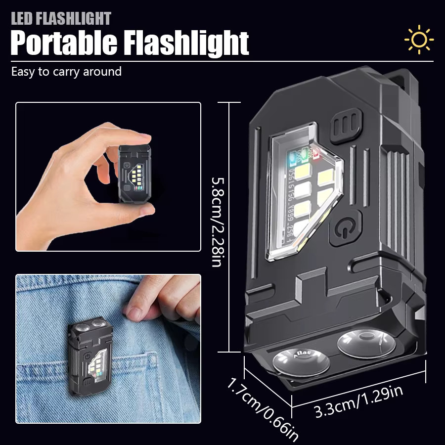 XIWANGFIRE Multifunktionale LED Taschenlampe mit Magnet und COB-Licht, wiederaufladbarer Mini-Schlüsselanhänger für EDC, Schwarz - Bild 4