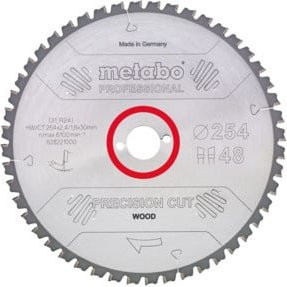 Metabo Sägeblatt Precision Cut Wood Professional für Kreissägen, Silber, Durchmesser: 216 mm, Schnittbreite: 2,4 mm, Sägeblattstärke: 1,8 mm, 48 Zähne, Hartmetallbestückung - Bild 1