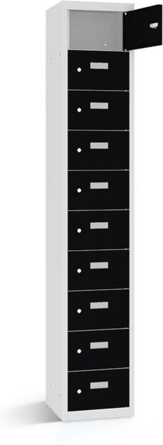 rotstahl Wertfachschrank mit 10 Fächern, Korpus lichtgrau und Türen schwarz, B/T/H: 42,5 x 30 x 180 cm - Bild 1