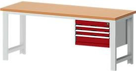 Werkbank cubio W-2077/11-2.37 in Purpurrot mit Holzoberfläche, B/T/H: 200 x 120 x 75 cm - Bild 1