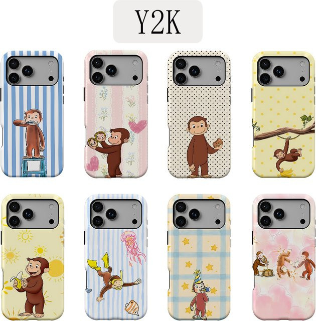 Luxuriöse Doppelschicht Handyhülle mit Curious George Design für iPhone 17 16 15 14 13 12 11 Pro Max Plus X XS XR XS Max 7 8 Air - Bild 1