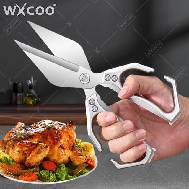 WXCOO Küchenschere aus Edelstahl mit Dreiecks-Klinge in Silber zum Schneiden von Fleisch und Hühnerknochen - Bild 1