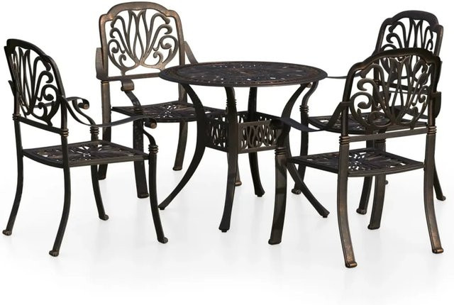 vidaXL 5-tlg Bistro-Set aus Aluminiumguss in Bronze und Braun für Garten und Außenbereich - Bild 1