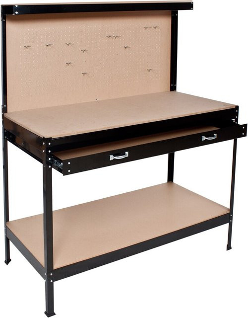 tectake Werkbank mit Lochwand in Schwarz, B/T/H: 120 x 60 x 156 cm - Bild 1