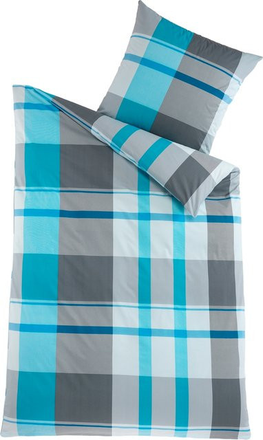 HTI-Living Baumwoll-Bettwäsche 2-teilig blau kariert, Bettbezug B: 135 cm, H: 200 cm und Kissenbezug 80 x 80 cm - Bild 1