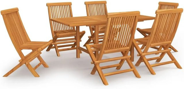 vidaXL 7-tlg Garten-Essgruppe aus Teakholz Modell 20, Braun, ausziehbar - Bild 1