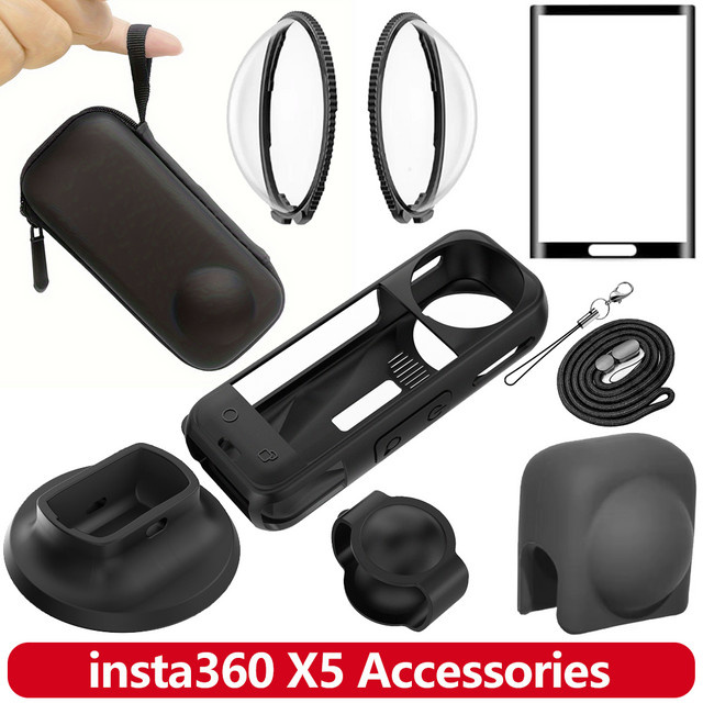 Insta360 X5 Zubehör Set in Schwarz: Silikon-Schutzhülle, Objektivschutz, Bildschirmschutz, Kappe und Aufbewahrungstasche für deine Action Camera - Bild 1
