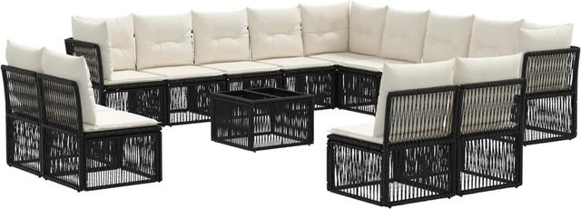vidaXL Gartensofa-Set 14-tlg. in Schwarz aus Poly-Rattan mit Polsterkissen und Couchtisch für Garten und Terrasse - Bild 1