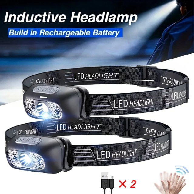 XIWANGFIRE LED Stirnlampe mit Bewegungssensor, USB-aufladbar, wasserdicht, Schwarz - Bild 1