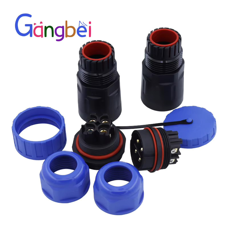 Gangbei Wasserdichter Kabelstecker mit fester Stoßschraube IP68, Blau, M32, 32mm, 3-polig bis 11-polig verfügbar - Bild 4