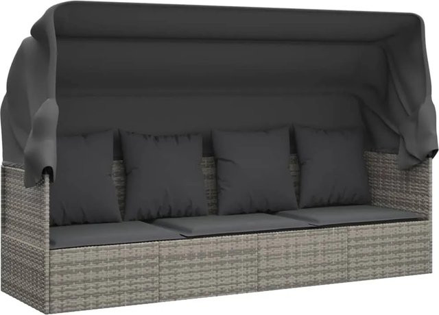 vidaXL Outdoor-Loungebett aus Polyrattan mit Sonnendach und Kissen in Grau - Bild 1
